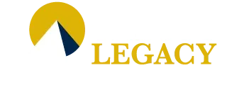 A logo for legacy with a yellow circle and a blue triangle