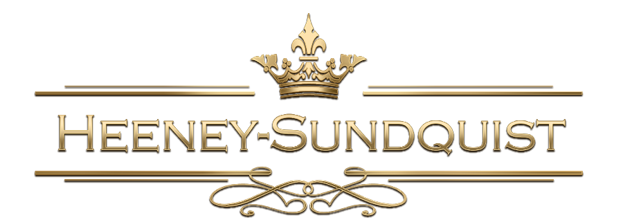 Heeney-Sundquist logo with gold crown and decorative flourishes on a white background
