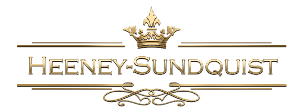 Heeney-Sundquist logo with gold crown and decorative flourishes on a white background
