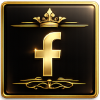 Gold Facebook logo on a black square with decorative gold accents