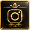 Gold Instagram-style logo on a black square background with decorative accents