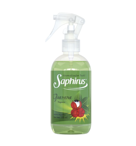 Botella pulverizadora de color verde zafiro con boquilla de gatillo blanca y etiqueta floral roja sobre fondo blanco.