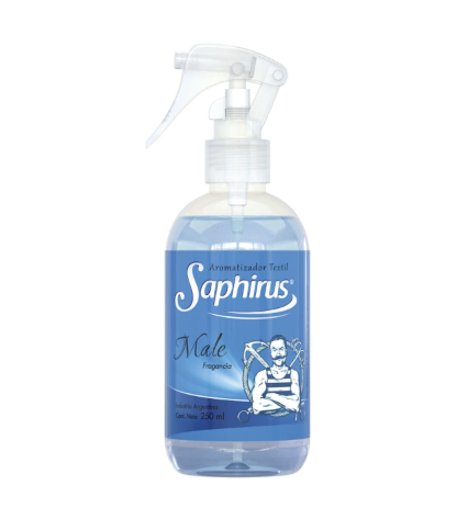 Frasco pulverizador Blue Saphirus para hombre con boquilla de gatillo blanca.