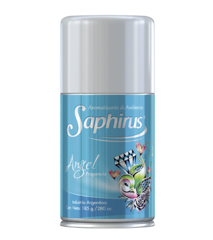 Spray para el cuidado del calzado Blue Saphirus Angel con tapa plateada y diseño de mariposa.