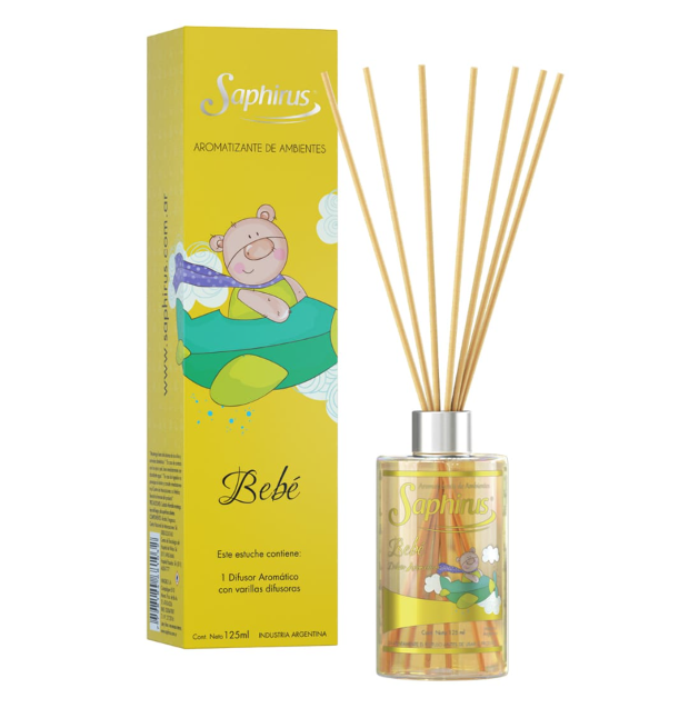 Difusor de ambiente Yellow Baby con caja y botella de varillas con ilustración de dibujos animados