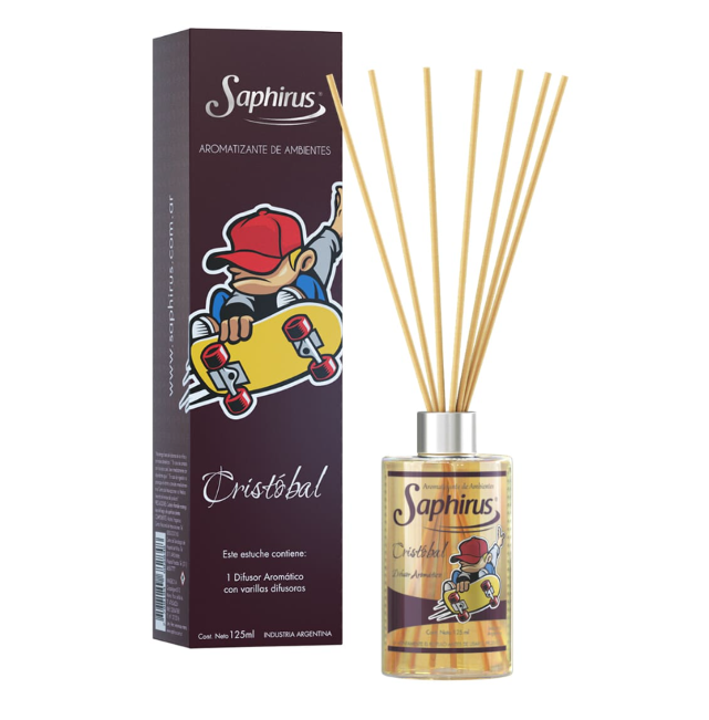 Set difusor de varillas Saphirus Cristal con caja morada, gráfico de dibujos animados amarillo