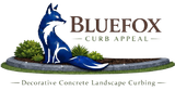 Bluefox Curb Appeal logo with blue fox over landscape, “Decorative Concrete Landscape Curbing” text