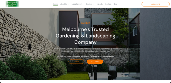 HVAC service website homepage with technician repairing an air conditioner in a modern living room