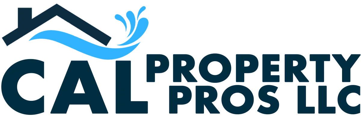 The logo for cal property pros llc shows a house with a wave coming out of the roof.