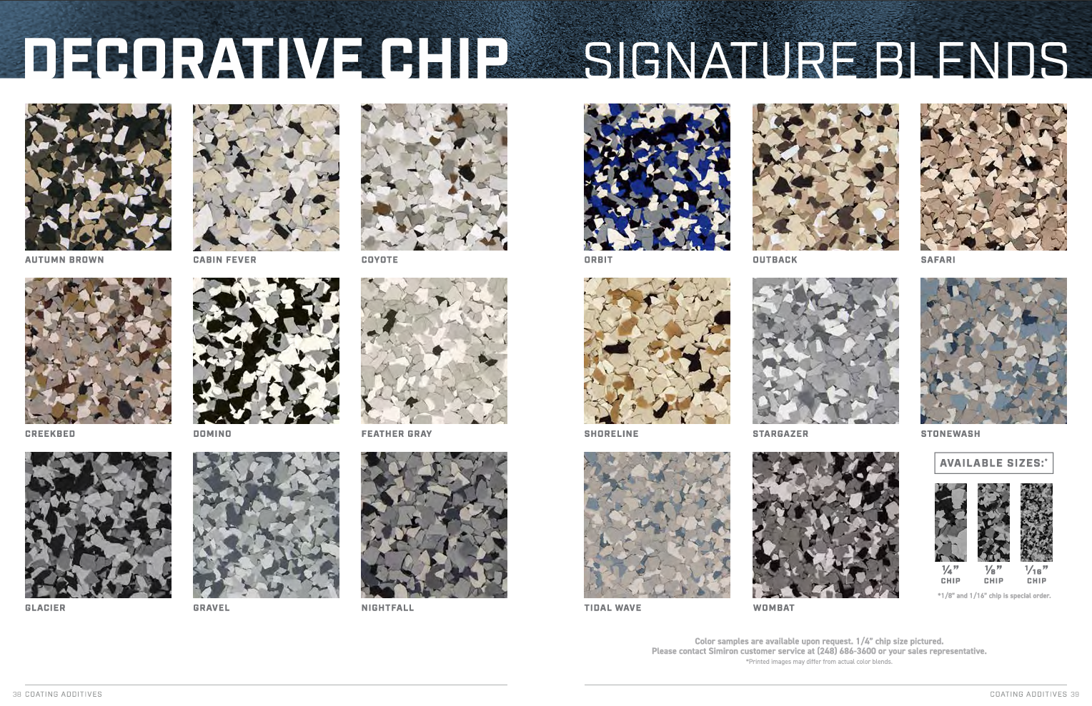 Decorative chip color sample chart with multiple beige, gray, black, and blue stone patterns