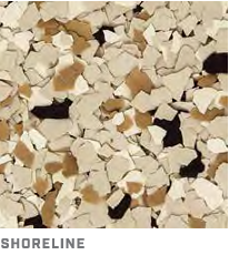 Close-up of beige and tan crushed stone chips with dark fragments