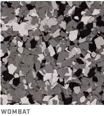 Camouflage pattern with gray, black, and white shapes; label reads “WOMBAT”
