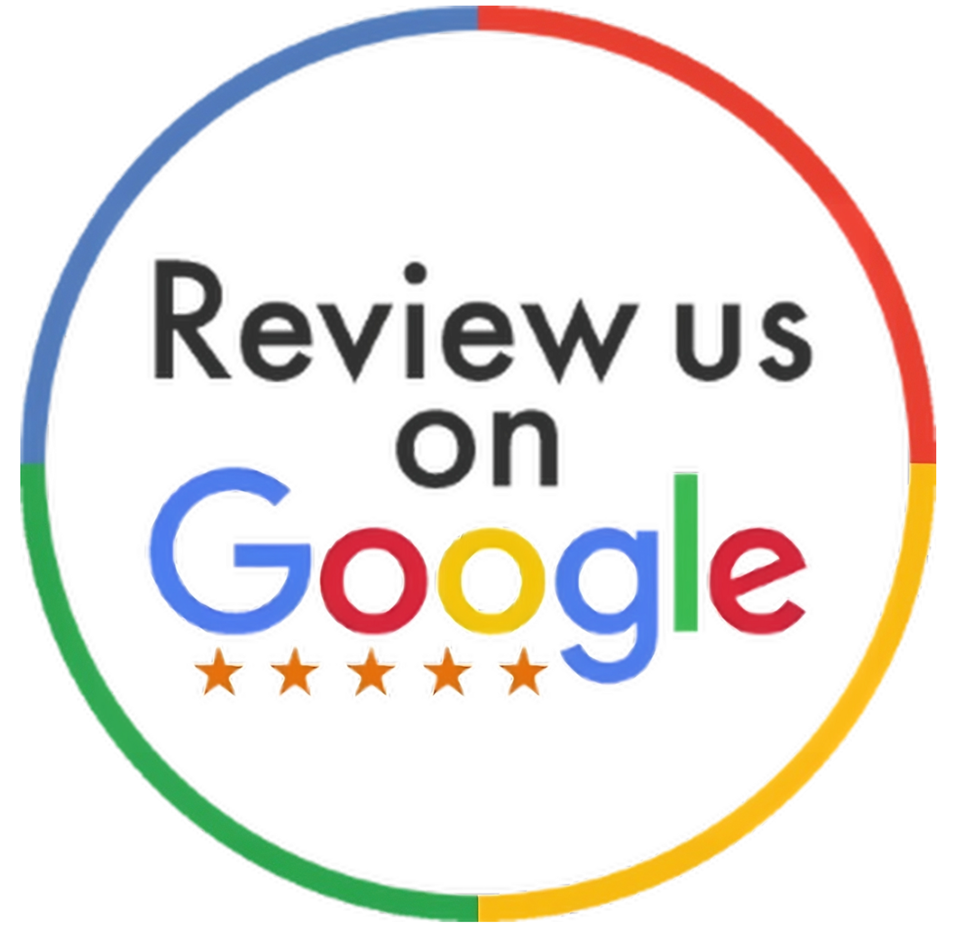 “Review us on Google” badge “Review us on Google” badge with multicolor Google logo and five stars in a circular border