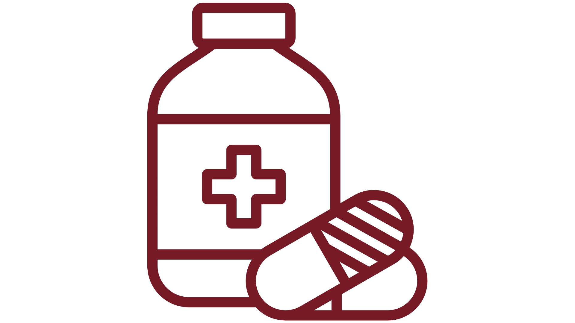 A bottle of pills and a capsule with a cross on it.
