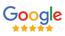 Google logo with five gold star ratings.