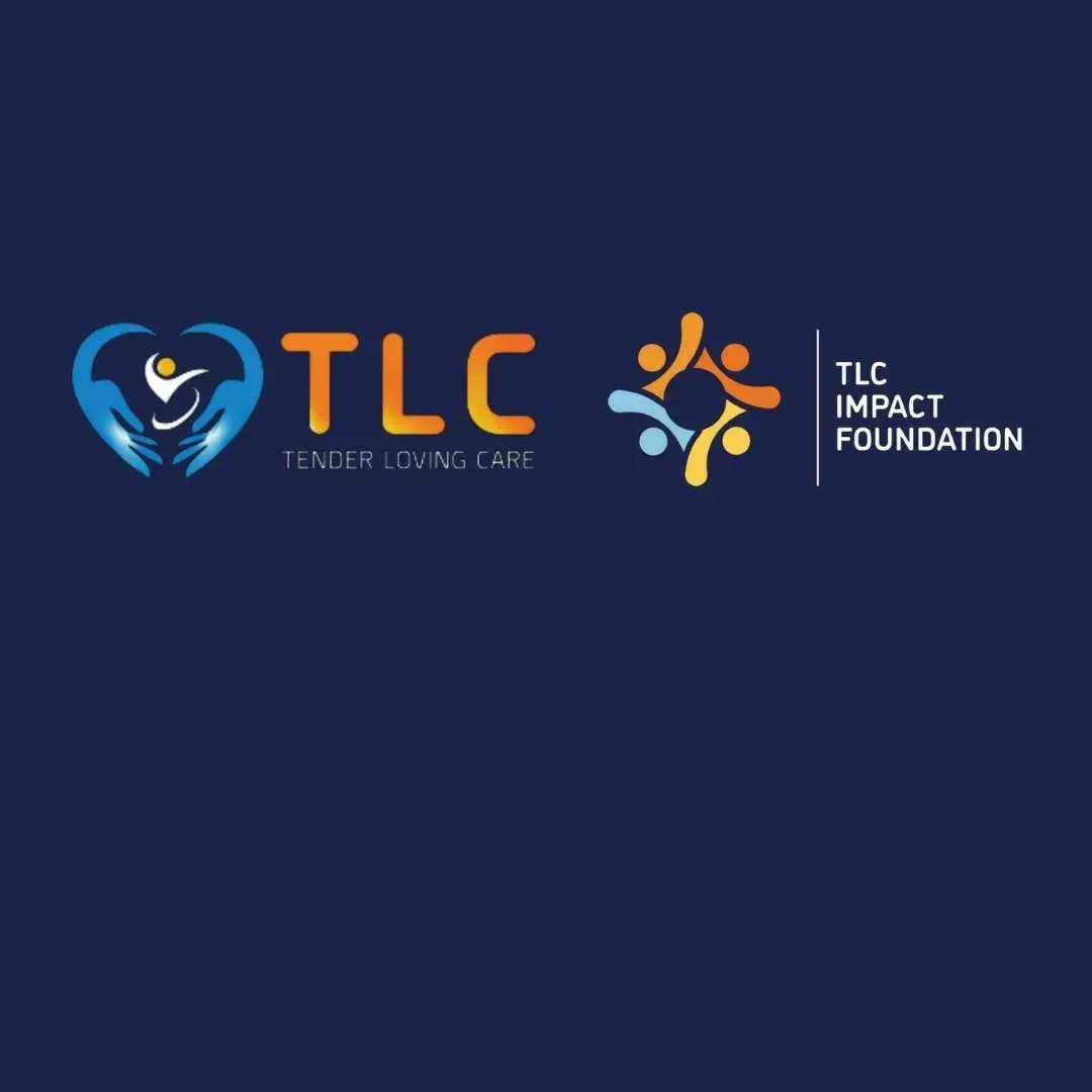 Two TLC logos on a navy background, including “TLC Impact Foundation” text and a heart-shaped emblem.