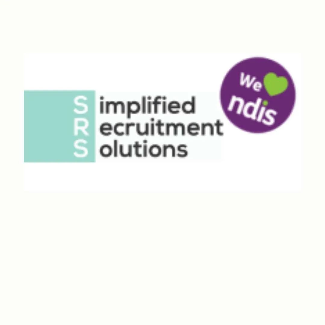 SRS logo with “Simplified Recruitment Solutions” and a purple “We heart NDIS” badge