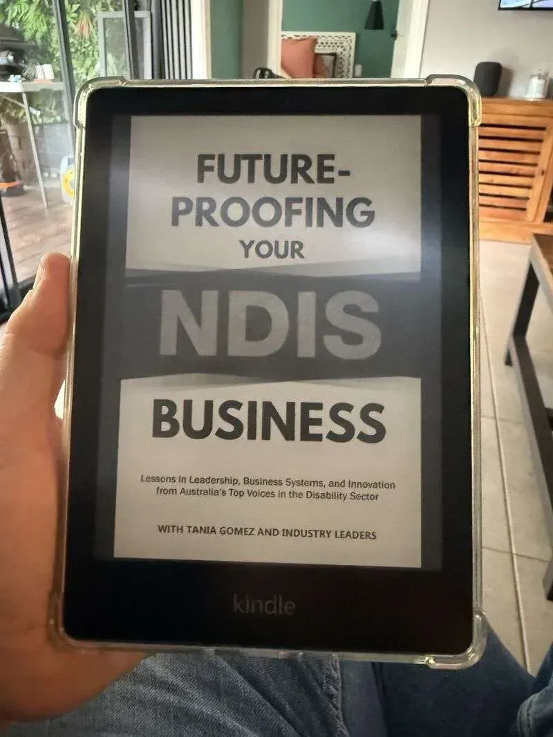 Kindle displaying “Future-Proofing Your NDIS Business” in bold black text on a white page