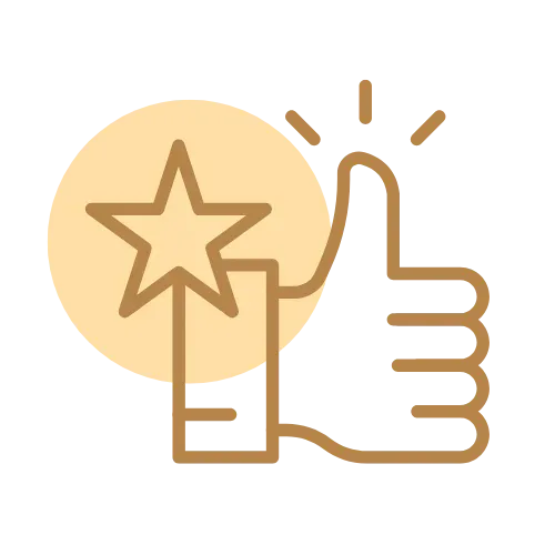 Gold thumbs-up with a star badge icon on a pale yellow circle background