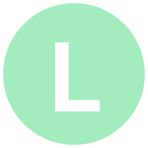 Green circle with a white letter L in the center