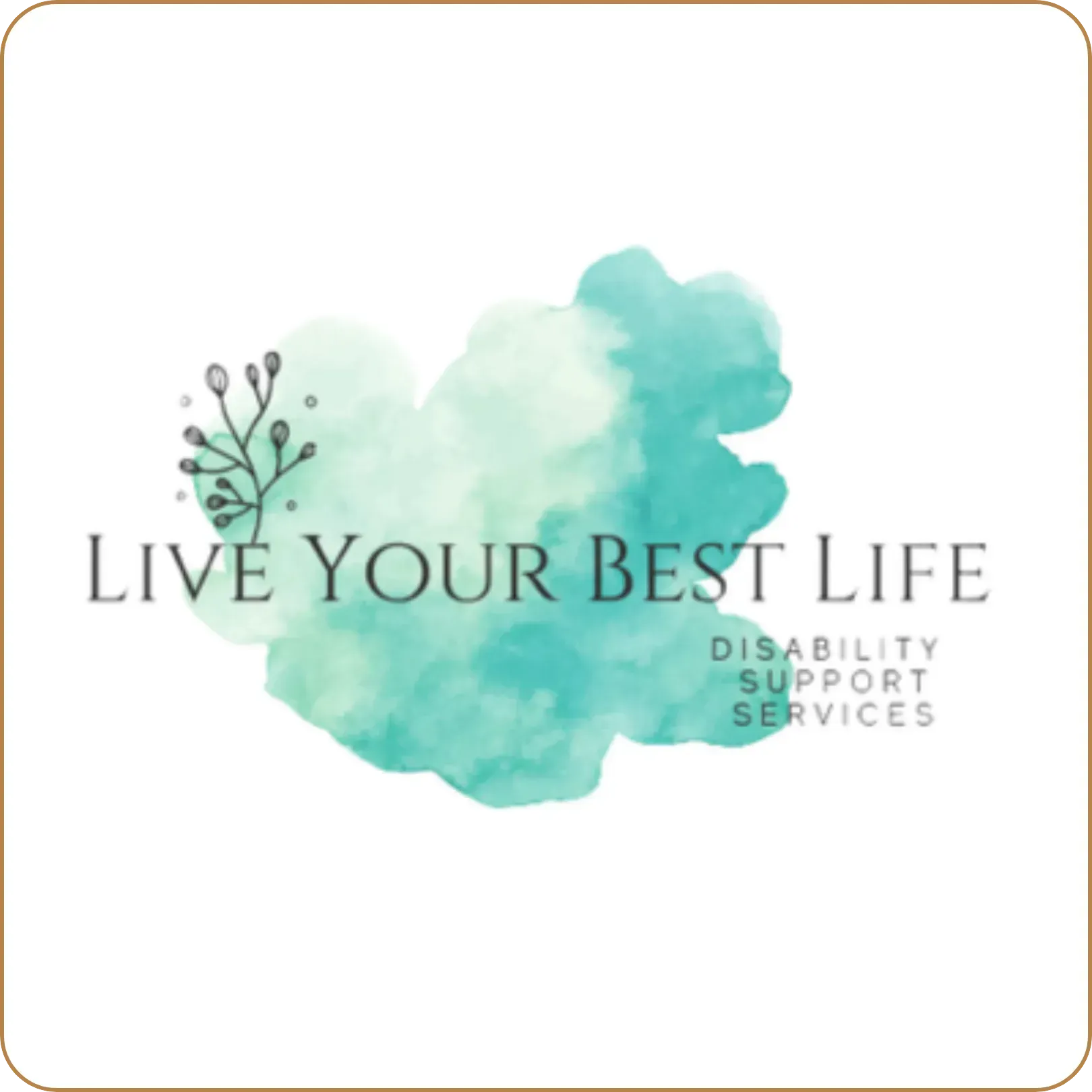 Logo reading “Live Your Best Life” with teal watercolor splash and “Disability Support Services.”