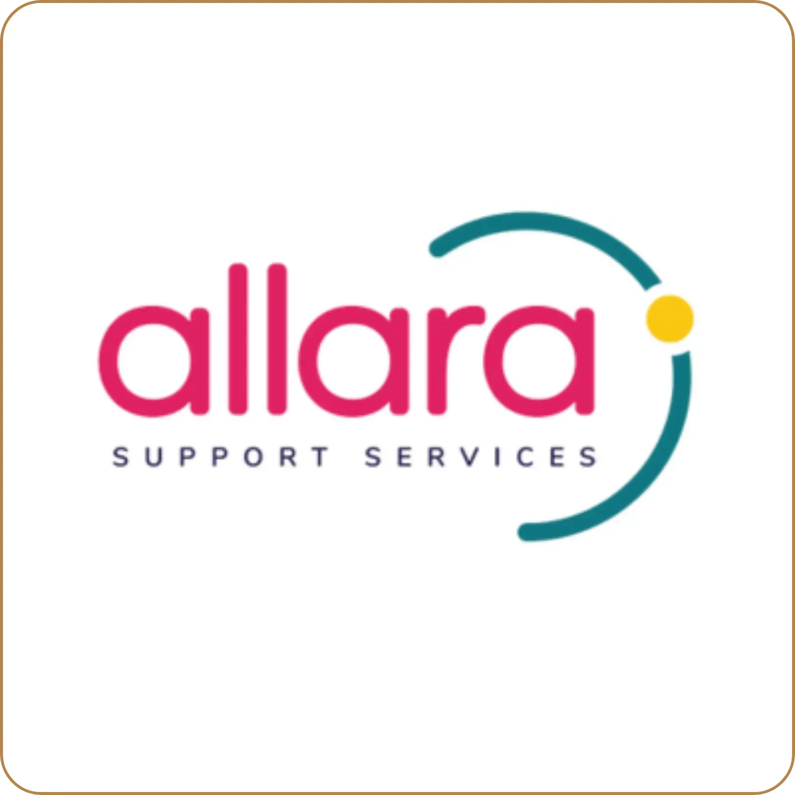 Allara Support Services logo in pink, teal, and yellow on a white background