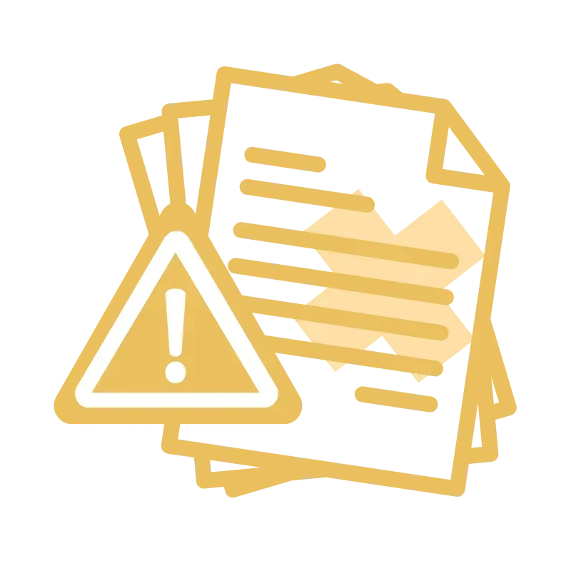 Yellow warning icon over stacked documents with an exclamation mark