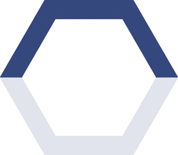 Abstract hexagon logo in dark blue and light gray on a white background