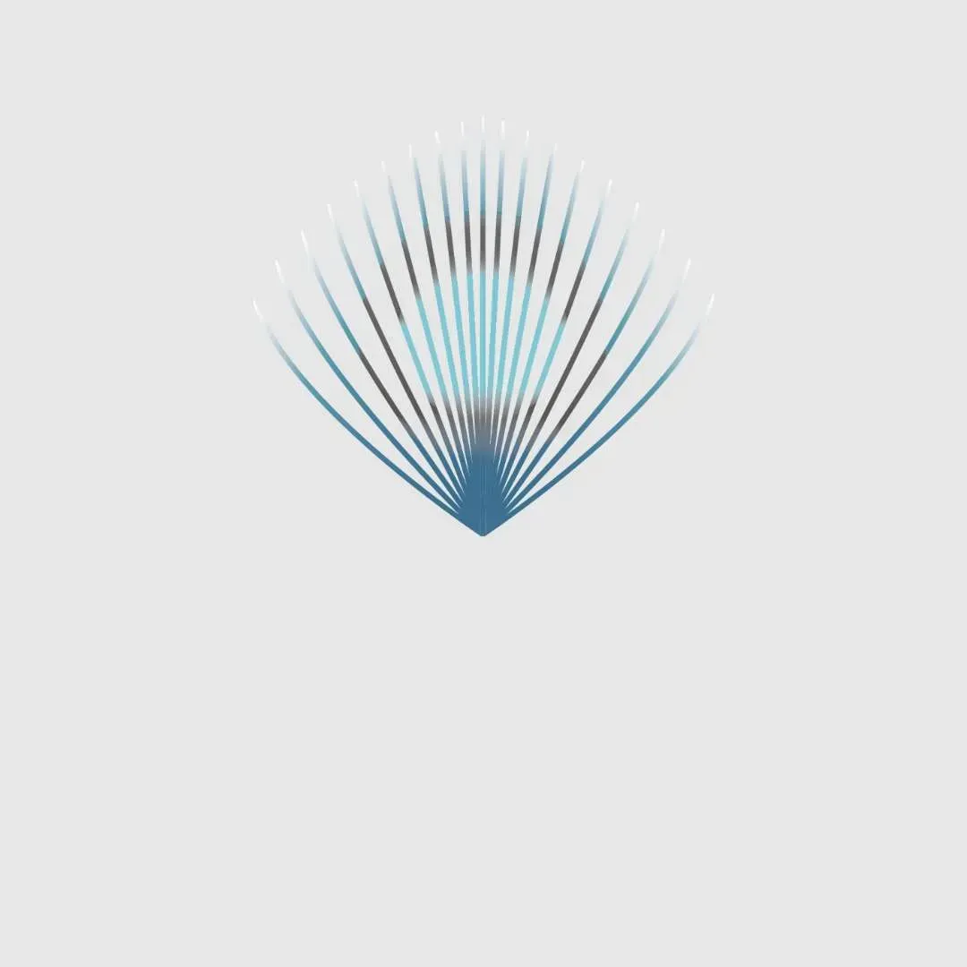 Abstract blue fan-shaped logo on a light gray background