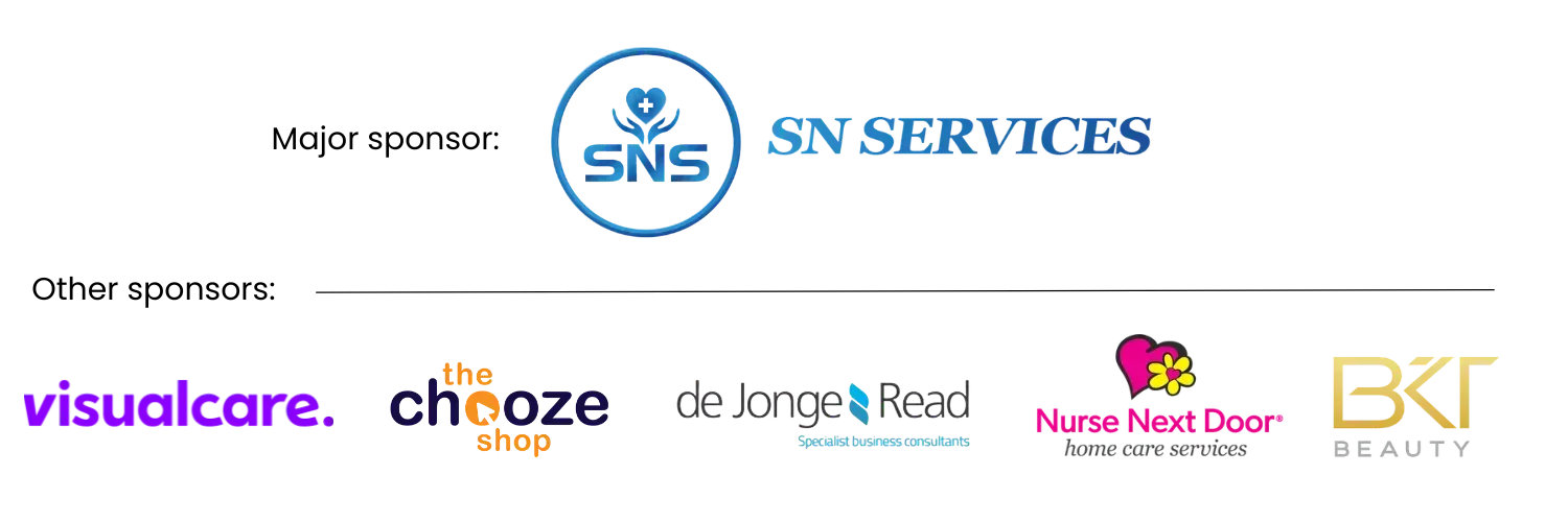 Sponsor logos on a white background, including SN Services, Visual Care, Choze, J Deck & Read, Hairs or Dental, and BKT.