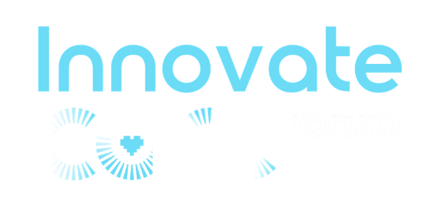 Light blue “Innovate” text with decorative circular icon on white background