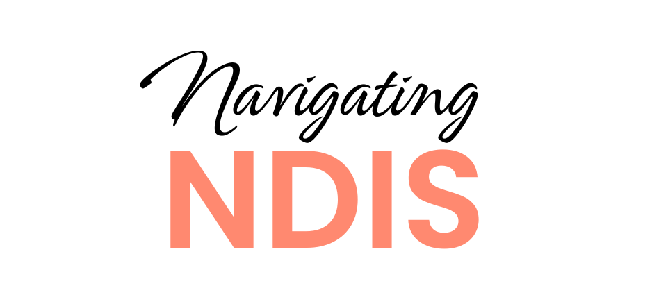 Navigating NDIS logo with black script text above coral NDIS lettering