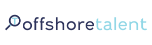 Offshoretalent logo with navy magnifying glass icon and light blue text on white background
