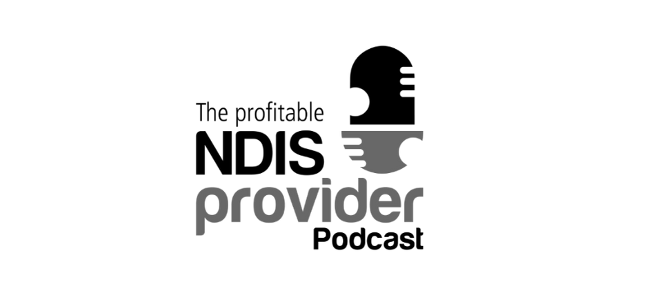Logo for “The profitable NDIS provider Podcast” with black and gray text and a stylized profile icon