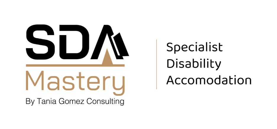 SDA Mastery logo with “Specialist Disability Accommodation” and “By Tanya Gomez Consulting” text on white background