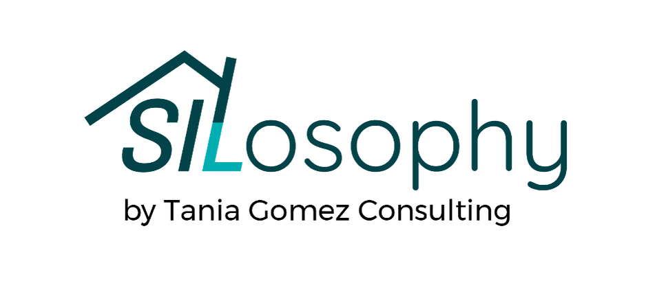 Silosophy logo with teal house-roof icon and text, by Tania Gomez Consulting