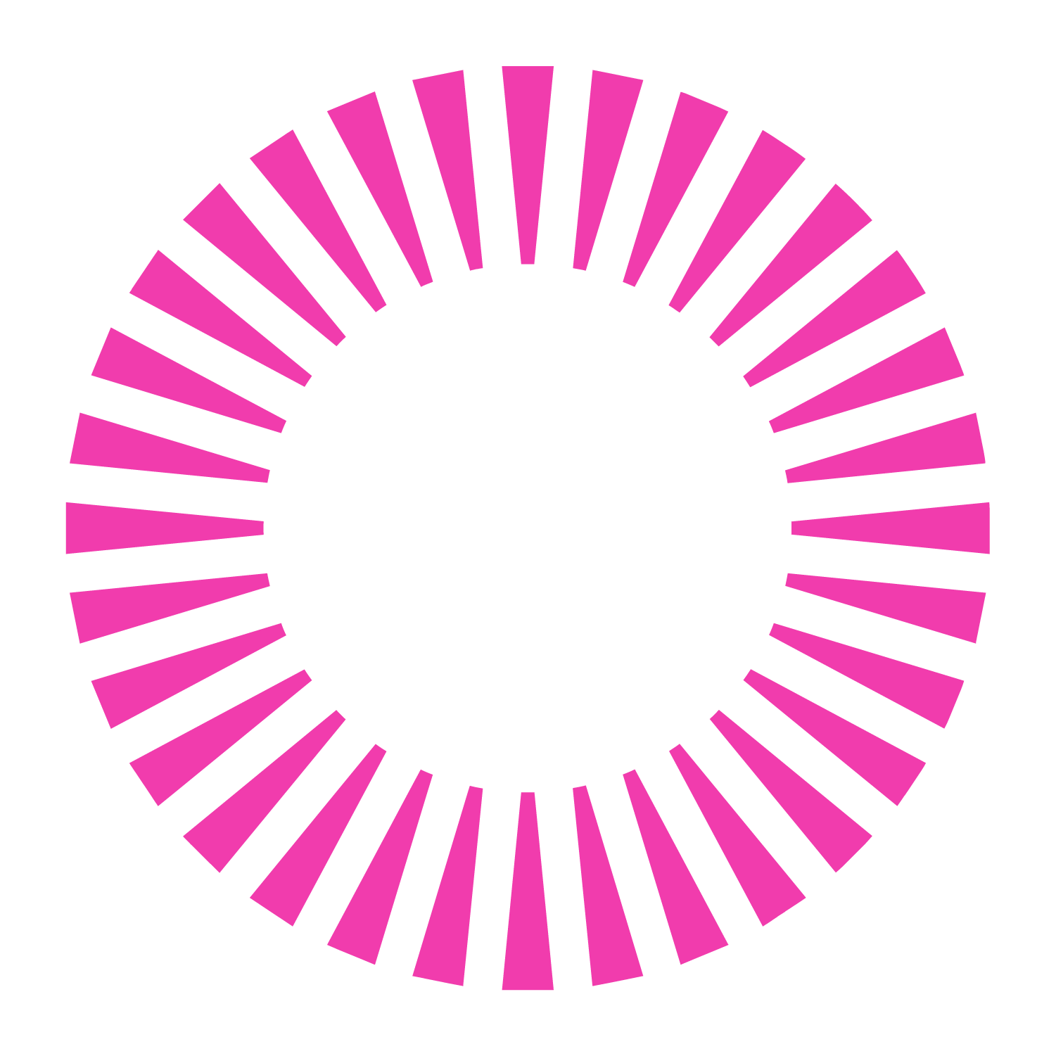 Pink segmented circular loading spinner on white background