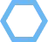Blue hexagon outline icon with a light gray center on a white background