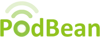 PodBean logo in light green with podcast signal icon above the wordmark