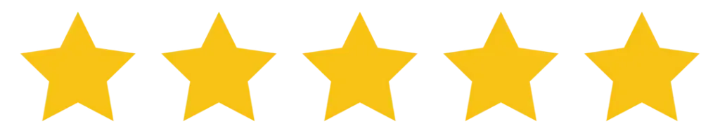 Five gold stars in a row on a white background