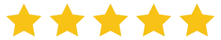 Five gold stars in a row on a white background.