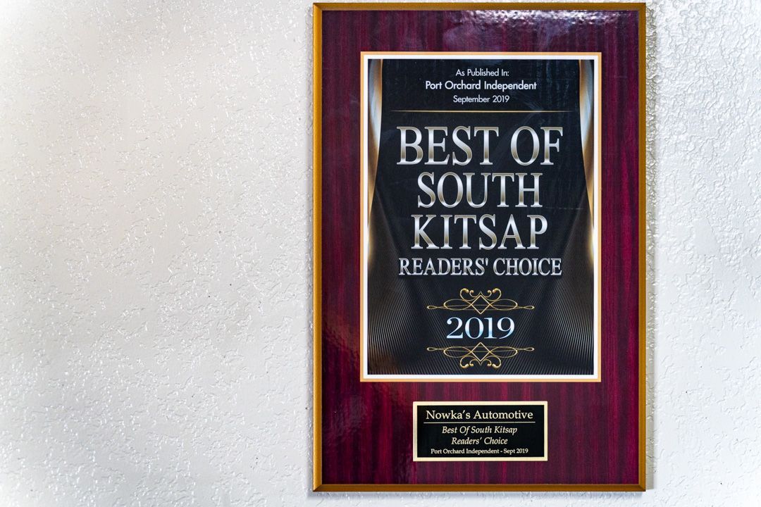Framed “Best of South Kitsap Readers’ Choice 2019” award plaque on a light wall