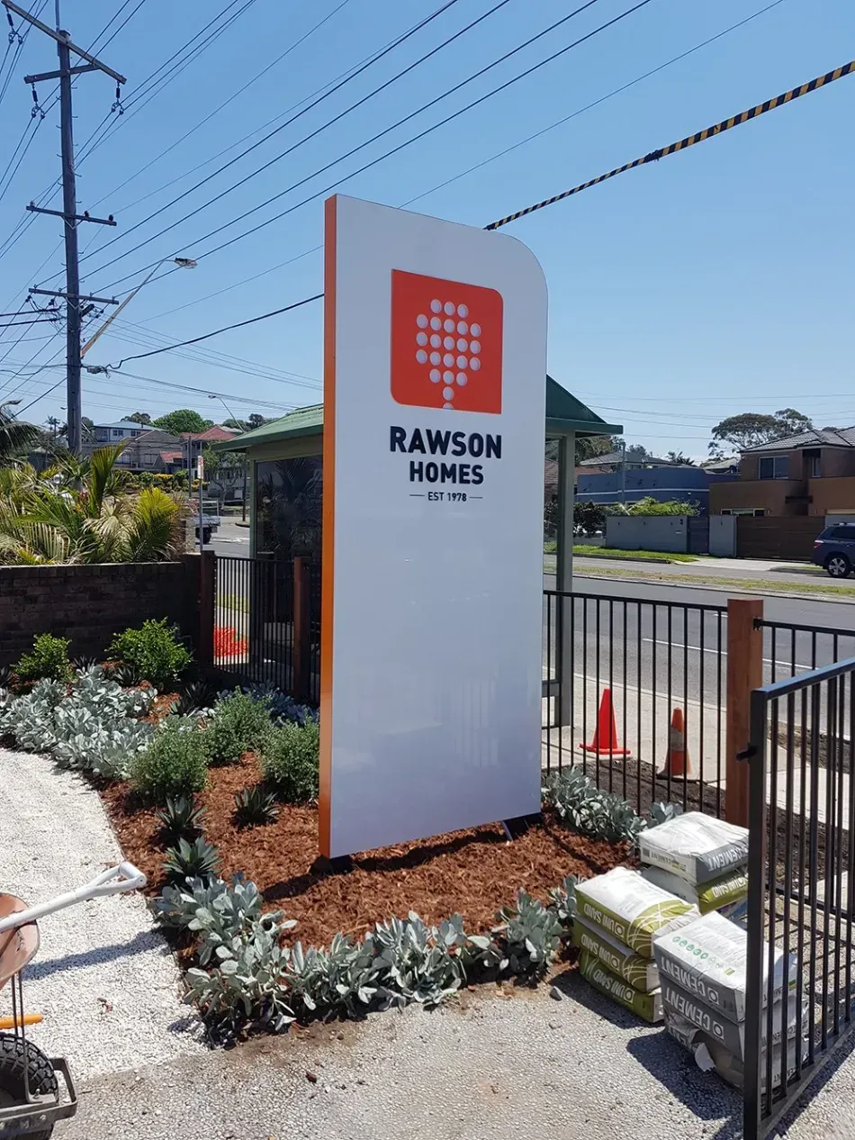 focus shot on Rawson Homes signage