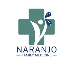 Naranjo Family Medicine logo with teal medical cross and blue leaf graphic