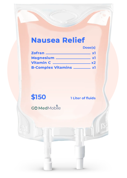 A bag of nausea relief contains magnesium vitamin c and b-complex vitamins.