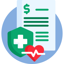 A health insurance icon with a shield , a heart , and a dollar sign.