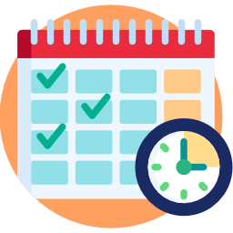 An icon of a calendar with check marks and a clock