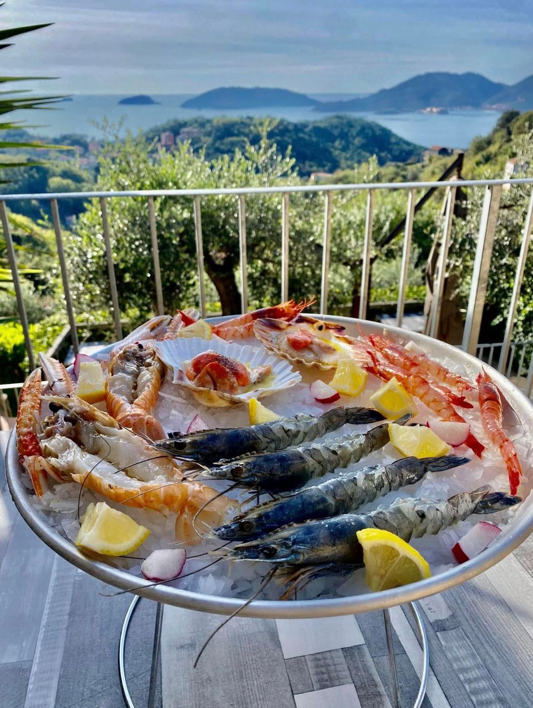 pesce fresco con panorama sullo sfondo
