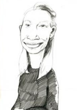 Un dessin en noir et blanc d'une femme souriante