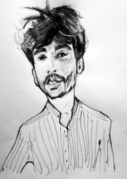 Un dessin en noir et blanc d'un homme avec une barbe